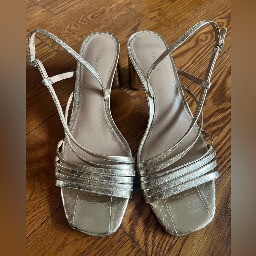Via Spiga Metallic gold snakeskin embossed sandals